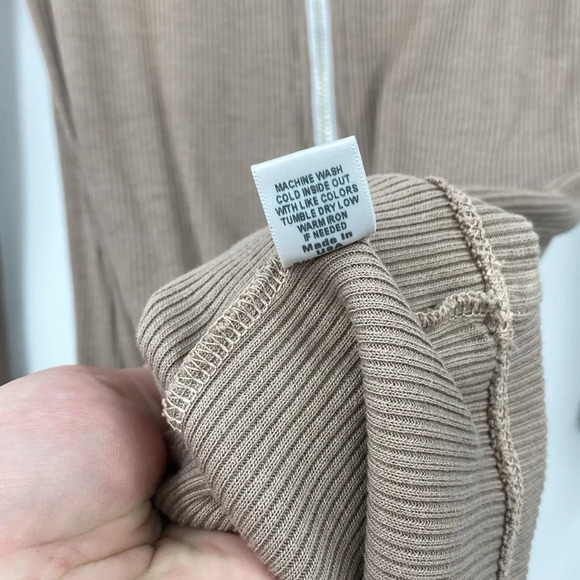 Monrow Rib Zip up Dress Womens Sz Small Tan Tencel Long Sleeves Bodycon Mini Zip - Picture 8 of 12
